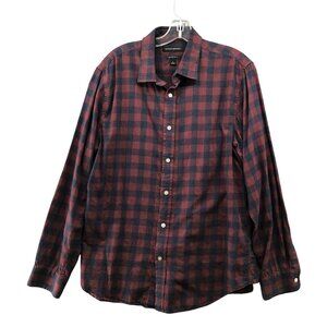 Banana Republic Lightweight Flannel Shirt Mens L Slim Fit Red Blue Check Cotton